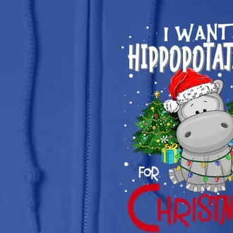 I Want A Hippopotamus For Christmas Santa Hat Fun Xmas Hippo Gift Full Zip Hoodie