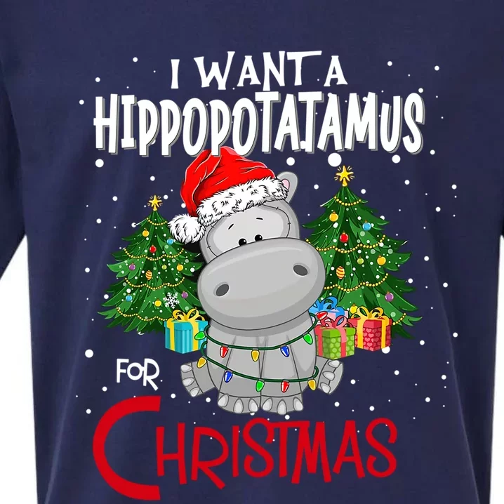 I Want A Hippopotamus For Christmas Santa Hat Fun Xmas Hippo Gift Sueded Cloud Jersey T-Shirt