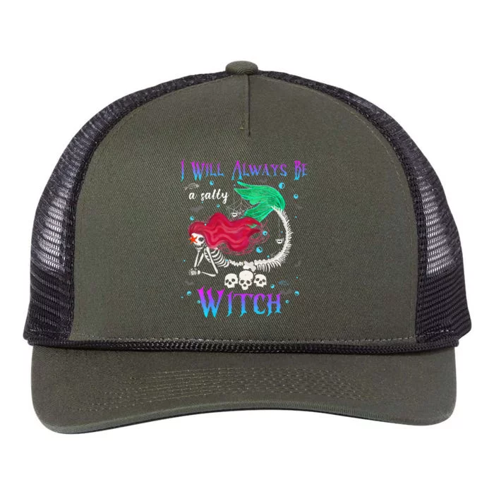 I Will Always Be A Salty Witch Halloween Mermaid Skeleton Retro Rope Trucker Hat Cap