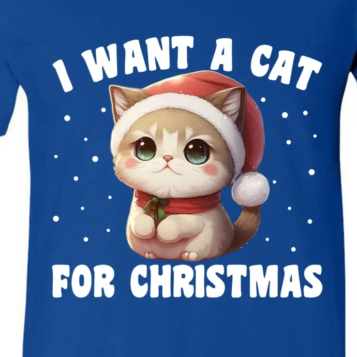 I Want A Cat For Christmas Cute Cats Cool Gift V-Neck T-Shirt