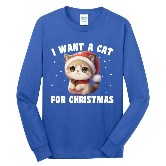 I Want A Cat For Christmas Cute Cats Cool Gift Tall Long Sleeve T-Shirt