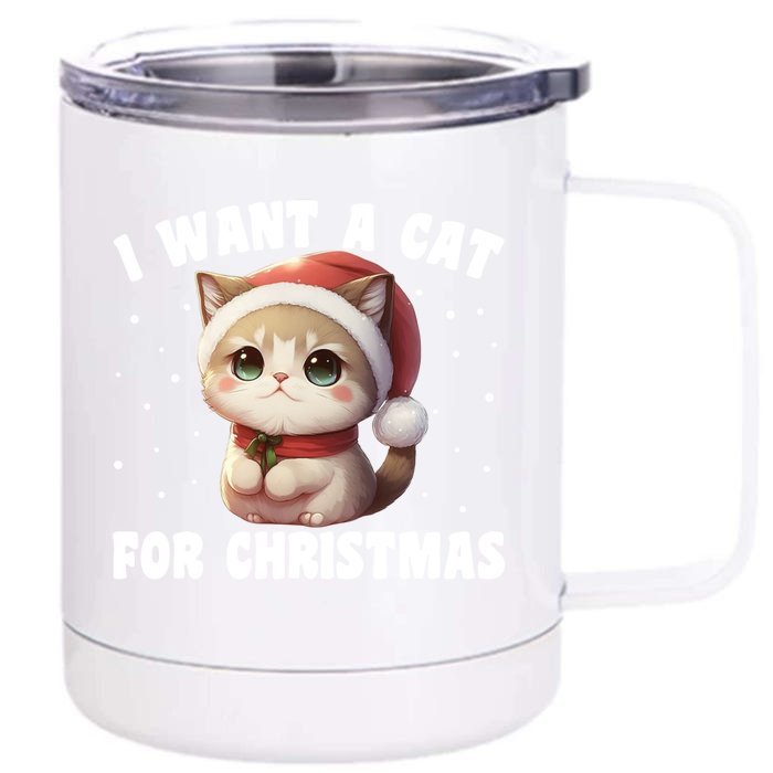 I Want A Cat For Christmas Cute Cats Cool Gift Front & Back 12oz Stainless Steel Tumbler Cup