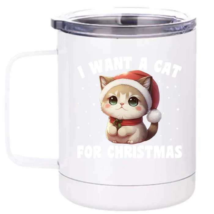 I Want A Cat For Christmas Cute Cats Cool Gift Front & Back 12oz Stainless Steel Tumbler Cup