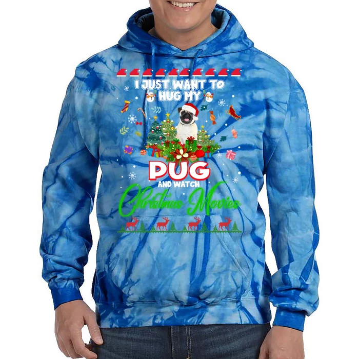 I Want A Pug Dog For Christmas Pug Santa Light Xmas Tree Gift Tie Dye Hoodie