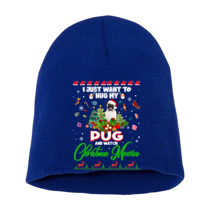 I Want A Pug Dog For Christmas Pug Santa Light Xmas Tree Gift Short Acrylic Beanie