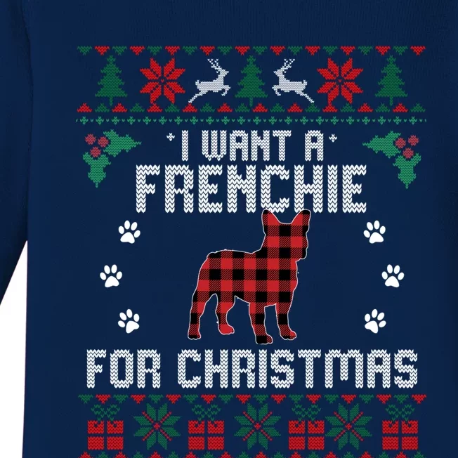 I Want A Frenchie For Christmas Dog Ugly Christmas Sweater Gift Baby Long Sleeve Bodysuit