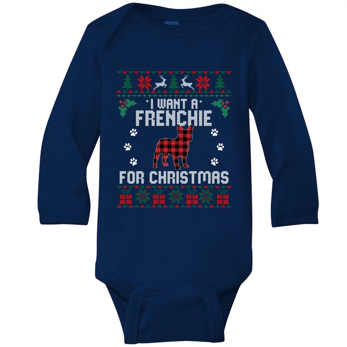 I Want A Frenchie For Christmas Dog Ugly Christmas Sweater Gift Baby Long Sleeve Bodysuit