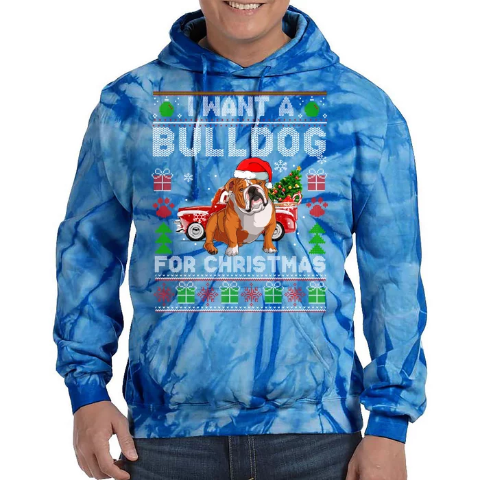 I Want A Bulldog For Christmas Ugly Sweater Dog Xmas Outfit Gift Tie Dye Hoodie