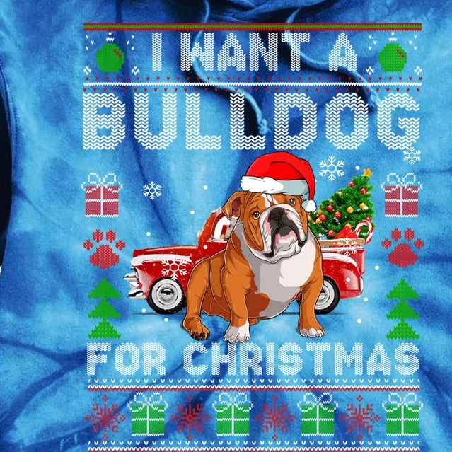 I Want A Bulldog For Christmas Ugly Sweater Dog Xmas Outfit Gift Tie Dye Hoodie