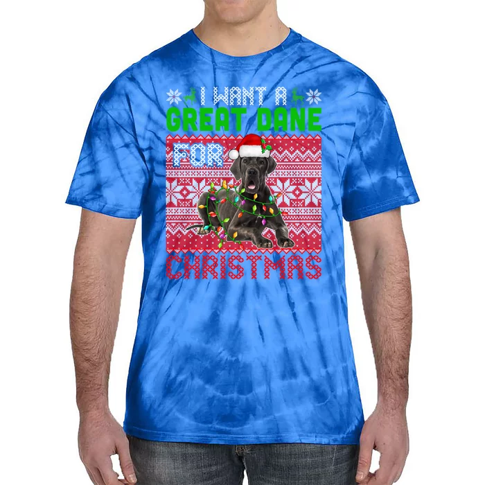 I Want A Great Dane For Christmas Santa Dog Lover Owner Gift Tie-Dye T-Shirt