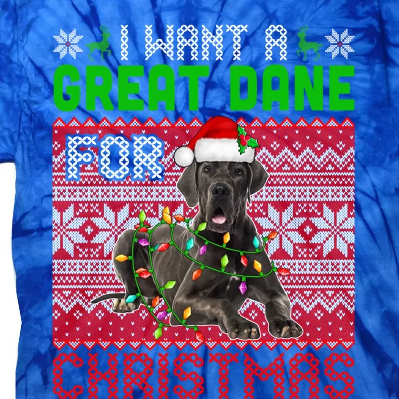 I Want A Great Dane For Christmas Santa Dog Lover Owner Gift Tie-Dye T-Shirt