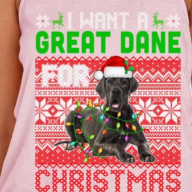 I Want A Great Dane For Christmas Santa Dog Lover Owner Gift Women's Knotted Racerback Tank