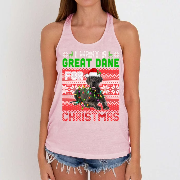 I Want A Great Dane For Christmas Santa Dog Lover Owner Gift Women's Knotted Racerback Tank