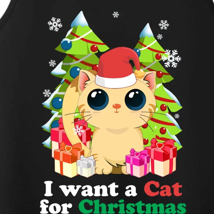 I Want A Cat For Christmas Funny Christmas Funny Gift Holiday Meaningful Gift Performance Tank