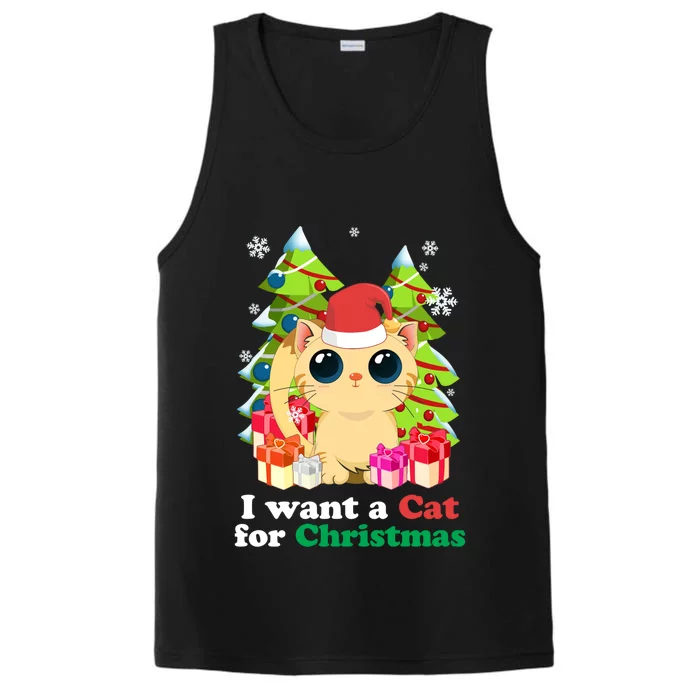 I Want A Cat For Christmas Funny Christmas Funny Gift Holiday Meaningful Gift Performance Tank