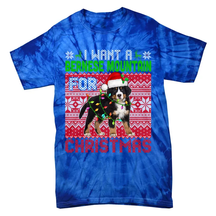 I Want A Bernese Mountain For Christmas Santa Dog Lover Gift Tie-Dye T-Shirt