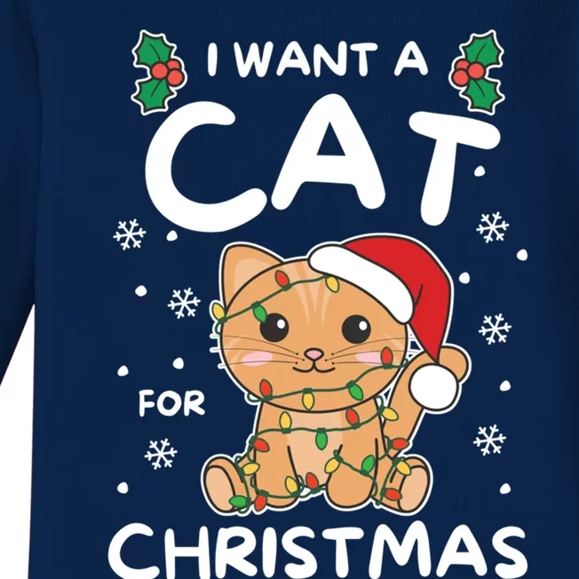 I Want A Cat For Christmas Cute Cats Gift Baby Long Sleeve Bodysuit