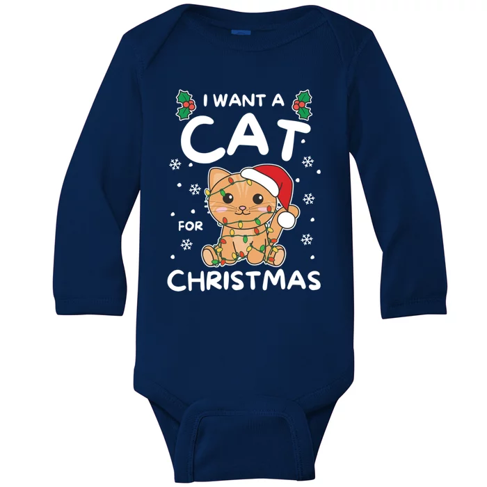 I Want A Cat For Christmas Cute Cats Gift Baby Long Sleeve Bodysuit