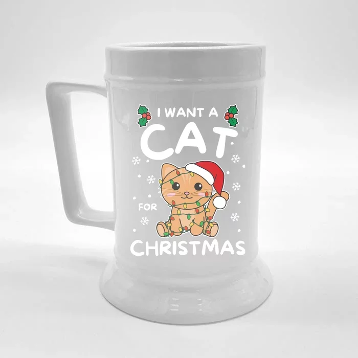 I Want A Cat For Christmas Cute Cats Gift Front & Back Beer Stein