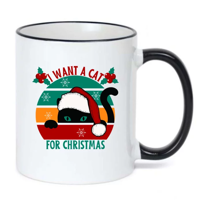 I Want A Cat For Christmas Xmas Cat Cute Gift Black Color Changing Mug