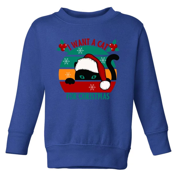 I Want A Cat For Christmas Xmas Cat Cute Gift Toddler Sweatshirt