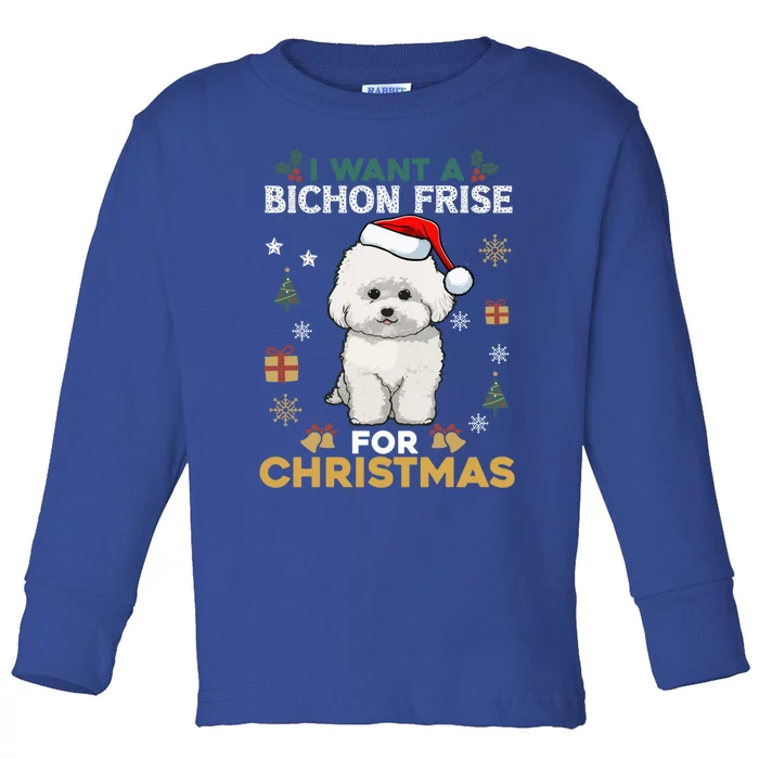 I Want A Bichon Frise For Christmas Cute Dog Lover Pajamas Gift Toddler Long Sleeve Shirt