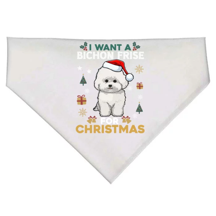 I Want A Bichon Frise For Christmas Cute Dog Lover Pajamas Gift USA-Made Doggie Bandana