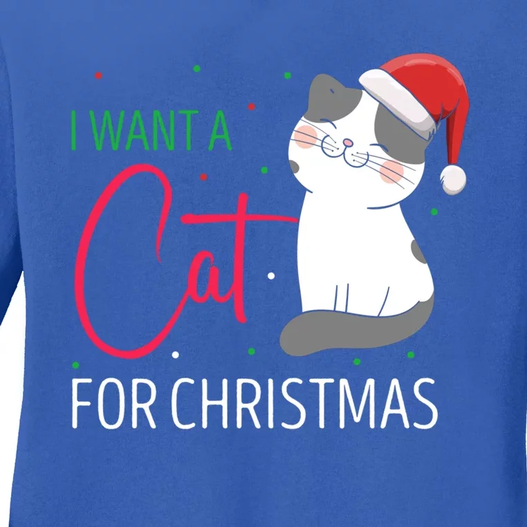 I Want A Cat For Christmas Cute Kitten Cat Lover Present Gift Ladies Long Sleeve Shirt