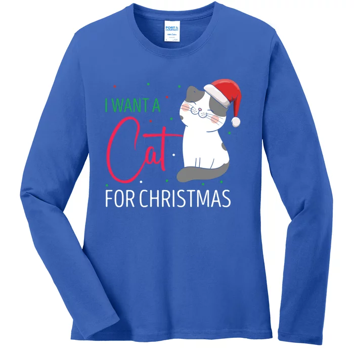 I Want A Cat For Christmas Cute Kitten Cat Lover Present Gift Ladies Long Sleeve Shirt