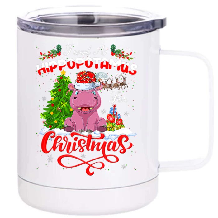 I Want A Hippopotamus For Christmas Xmas Hippo Gift Front & Back 12oz Stainless Steel Tumbler Cup