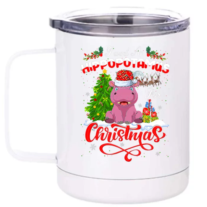 I Want A Hippopotamus For Christmas Xmas Hippo Gift Front & Back 12oz Stainless Steel Tumbler Cup