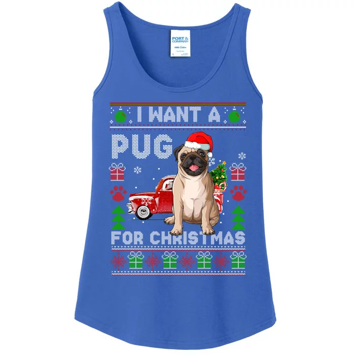 I Want A Pug For Christmas Ugly Sweater Dog Xmas Outfit Gift Ladies Essential Tank