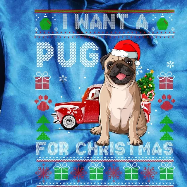 I Want A Pug For Christmas Ugly Sweater Dog Xmas Outfit Gift Tie Dye Hoodie