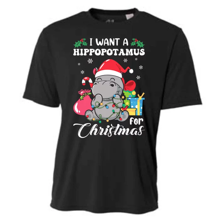 I Want A Hippopotamus For Christmas Hippo Christmas Pajamas Cooling Performance Crew T-Shirt