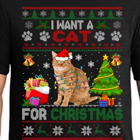 I Want A Cat For Christmas Funny Sweater Cat Xmas Gift Pajama Set