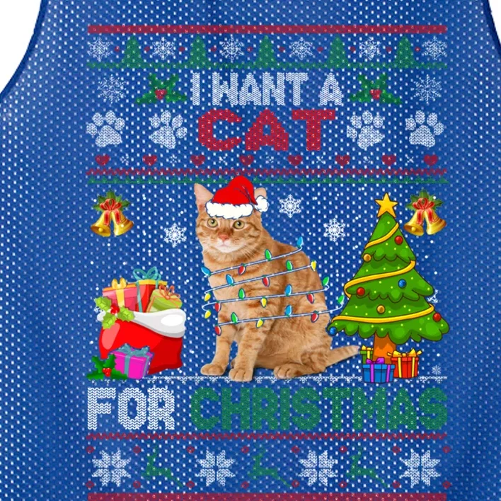 I Want A Cat For Christmas Funny Sweater Cat Xmas Gift Mesh Reversible Basketball Jersey Tank