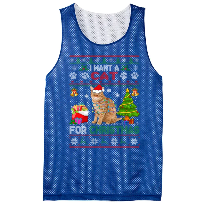 I Want A Cat For Christmas Funny Sweater Cat Xmas Gift Mesh Reversible Basketball Jersey Tank