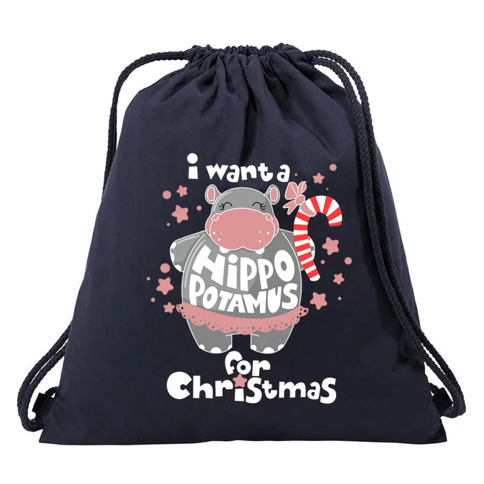 I Want A Hippopotamus For Christmas Xmas Hippo Meaningful Gift Drawstring Bag