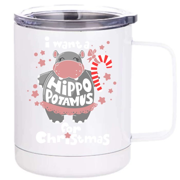 I Want A Hippopotamus For Christmas Xmas Hippo Meaningful Gift Front & Back 12oz Stainless Steel Tumbler Cup