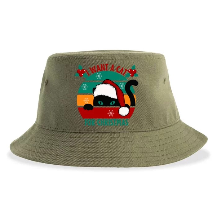 I Want A Cat For Christmas Xmas Cat Gift Sustainable Bucket Hat