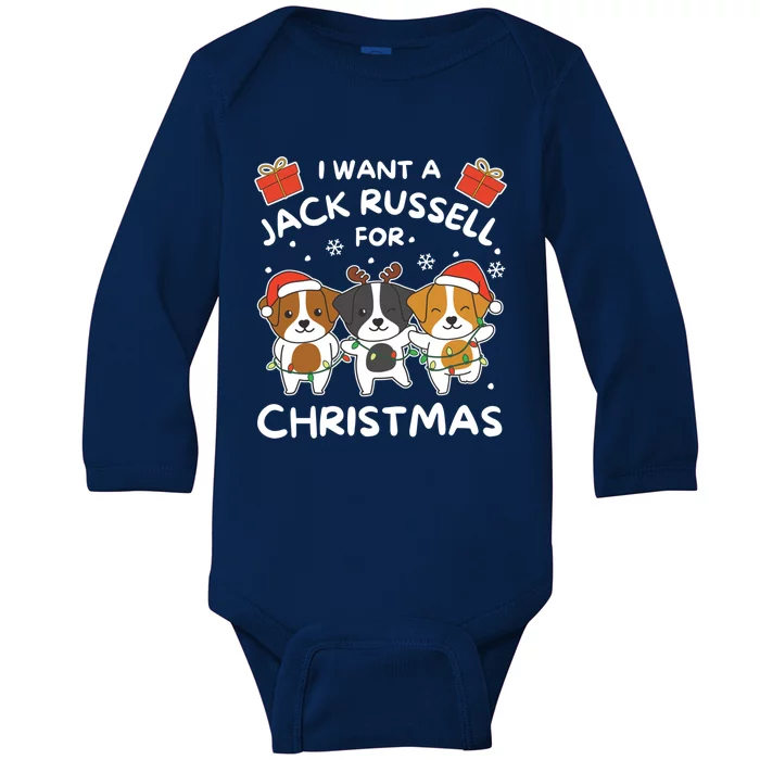 I Want A Jack Russell For Christmas Cute Dogs Gift Baby Long Sleeve Bodysuit