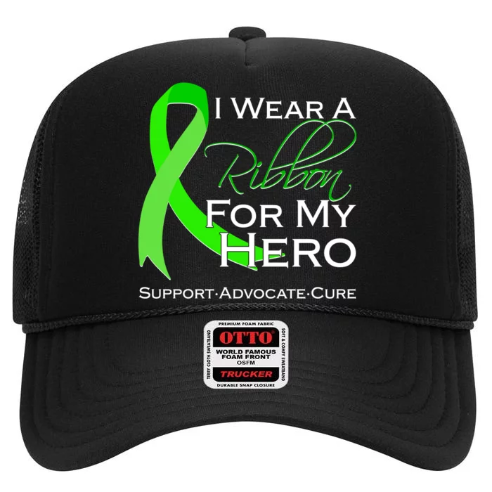 I Wear A Green For My Hero Bone Marrow Awareness High Crown Mesh Trucker Hat