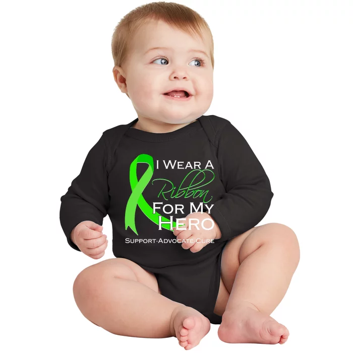 I Wear A Green For My Hero Bone Marrow Awareness Baby Long Sleeve Bodysuit