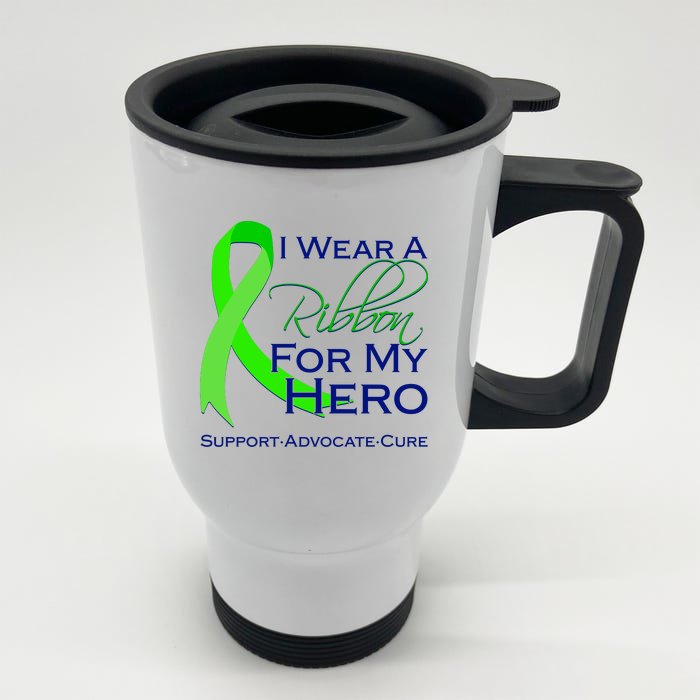 I Wear A Green For My Hero Bone Marrow Awareness Front & Back Stainless Steel Travel Mug