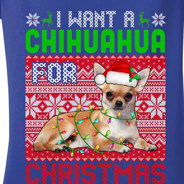 I Want A Chihuahua For Christmas Santa Dog Lover Owner Cute Gift Women's V-Neck T-Shirt