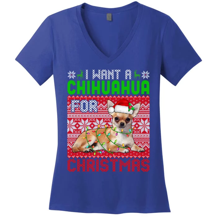 I Want A Chihuahua For Christmas Santa Dog Lover Owner Cute Gift Women's V-Neck T-Shirt