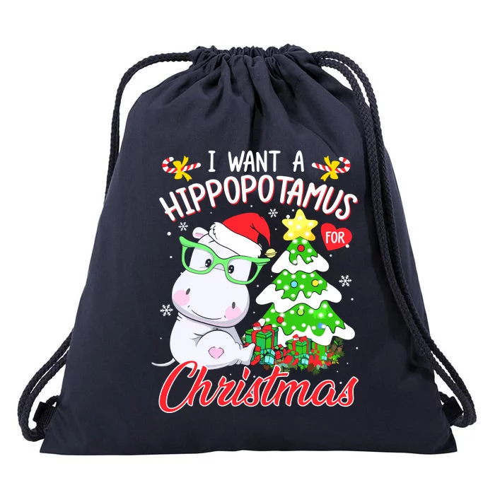 I Want A Hippopotamus For Christmas Xmas Hippo Drawstring Bag