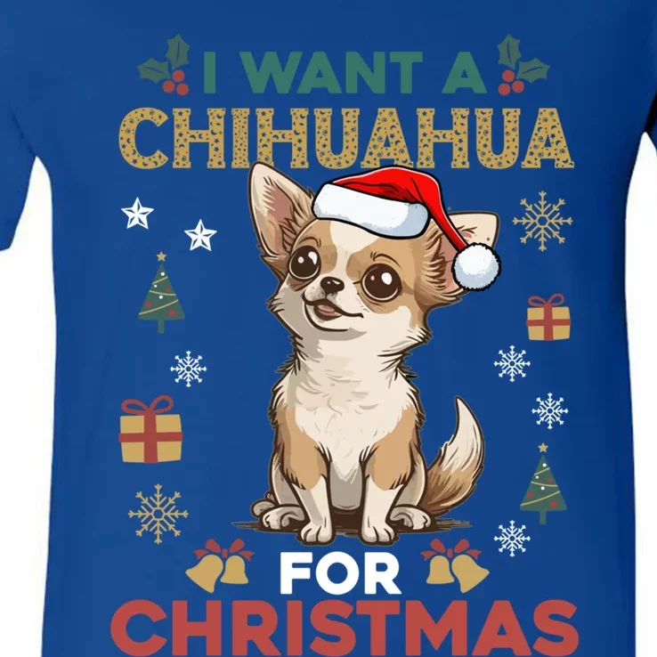 I Want A Chihuahua For Christmas Cute Dog Lover Pajama Xmas Gift V-Neck T-Shirt