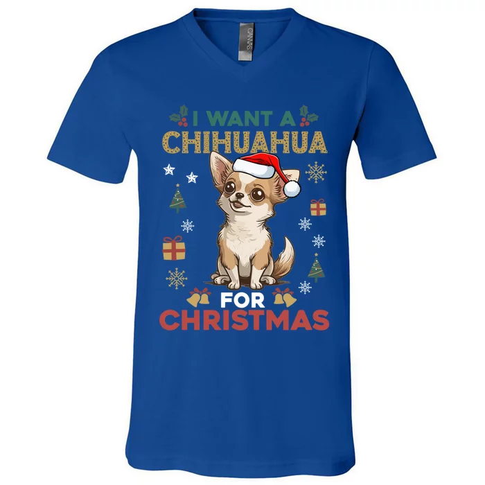 I Want A Chihuahua For Christmas Cute Dog Lover Pajama Xmas Gift V-Neck T-Shirt