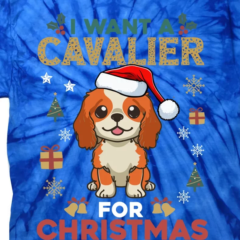 I Want A Cavalier For Christmas Cute Dog Lover Family Pajama Meaningful Gift Tie-Dye T-Shirt